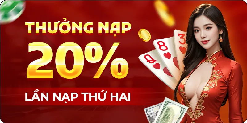 Thưởng 20% khi nạp lần 2 tại RED88